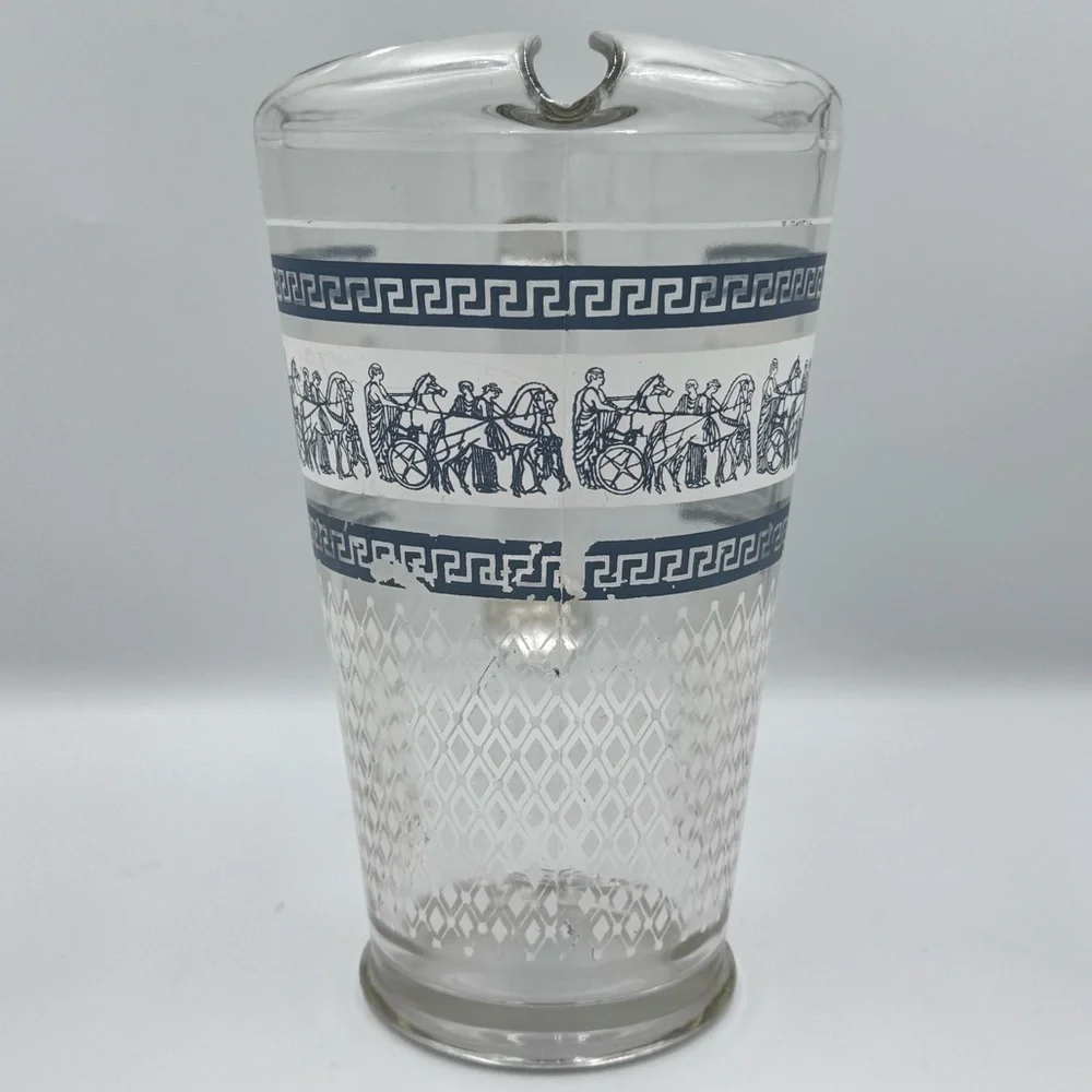 Vintage MCM Jeanette Glass Blue & White Patrician Pattern 64oz Pitcher